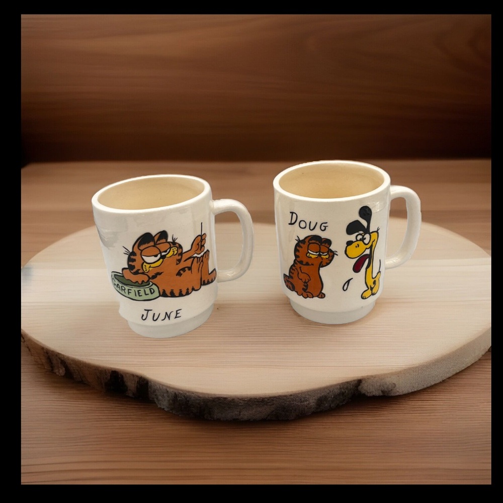 Garfield Vintage 1982 Coffee Mugs Set Of 2 Signed Y2K